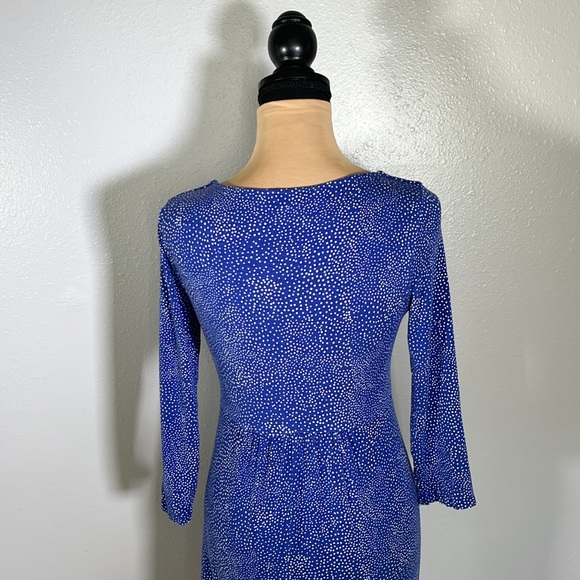 Boden Blue White dot 3/4 Sleeve scoop neck Stretch Dress 8L teacher work casual - Picture 10 of 14